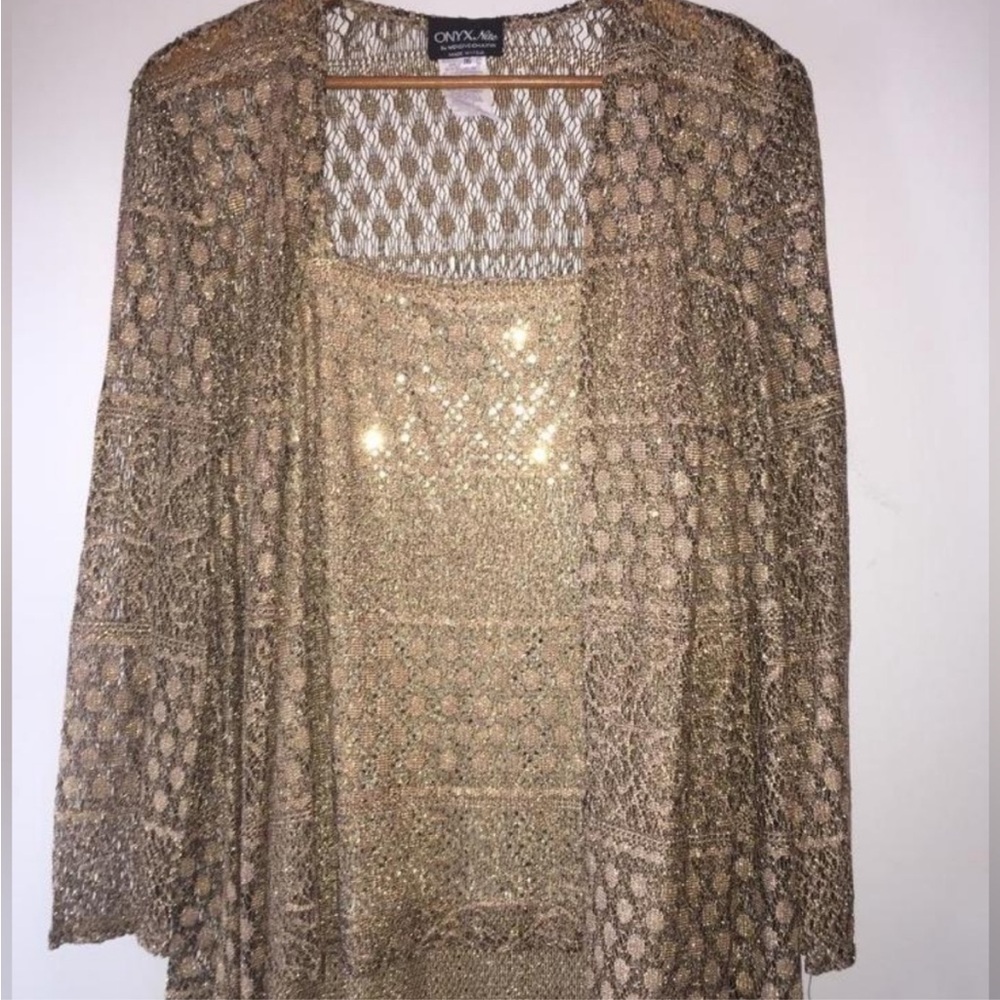 Vintage NWT Onyx Nite Metallic Gold Mother of the Bride Cardigan Dress